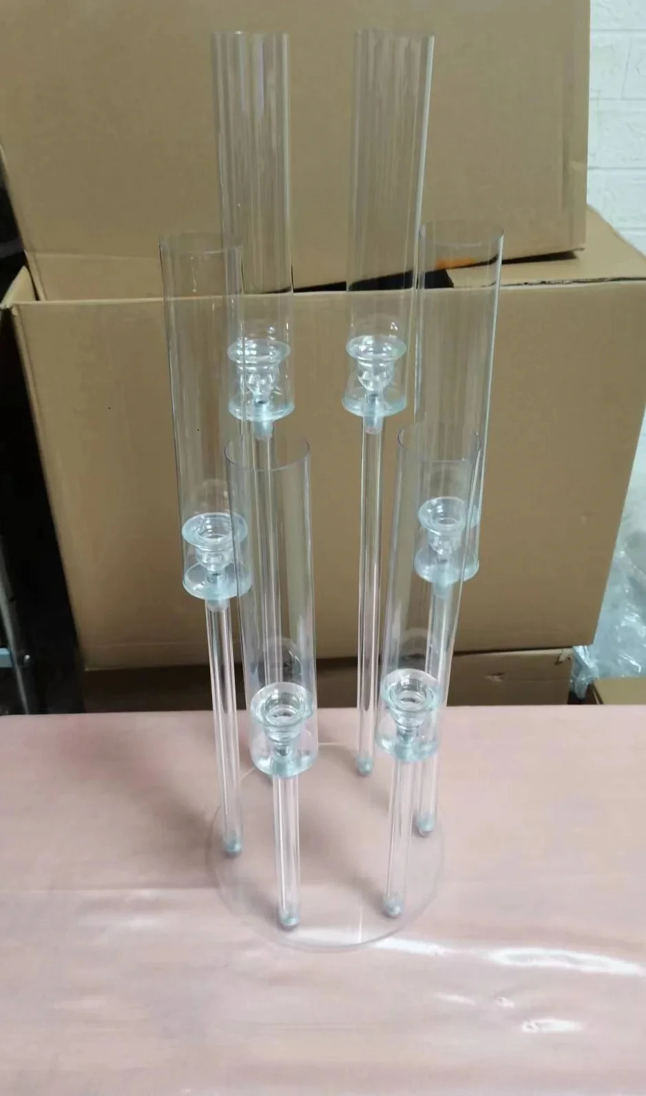 Acrylic Candle Holder or 6 LED Candles, Wedding Candle Holder, Flower Stand, Center Table Decoration, 6 Heads