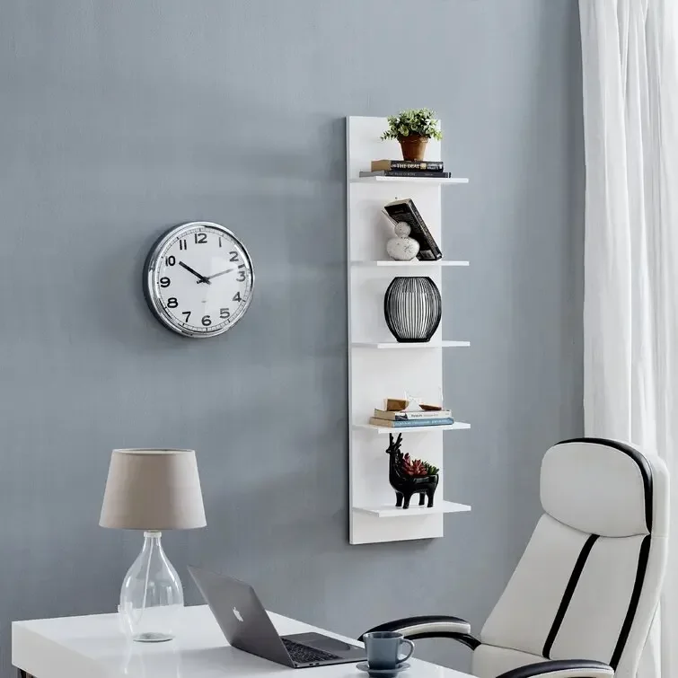 

-5 Tier Wall Shelf Unit Narrow Smooth Laminate Finish Vertical Column Utility Shelf Floating Storage Home Decor Organizer