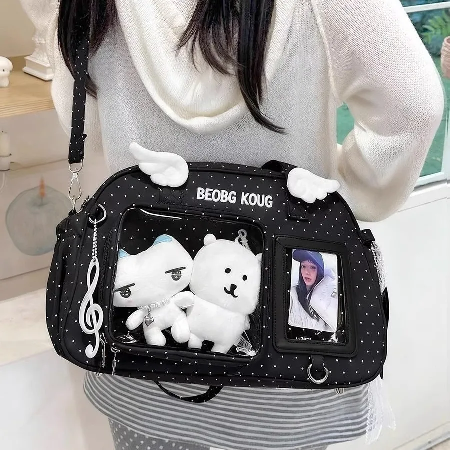 Japanese-Style INS Minimalist Solid-Color Fashion Shoulder Bag, Polka-Dot Wing-Decorated Cute Ita Bag (Shoulder & Crossbody) image 2