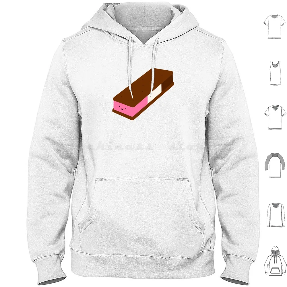 Neapolitan Ice Cream Sandwich Hoodie Cotton Long Sleeve Dessert Ice Cream Sandwich Food Sweets Delicious Sweet Cute Smile