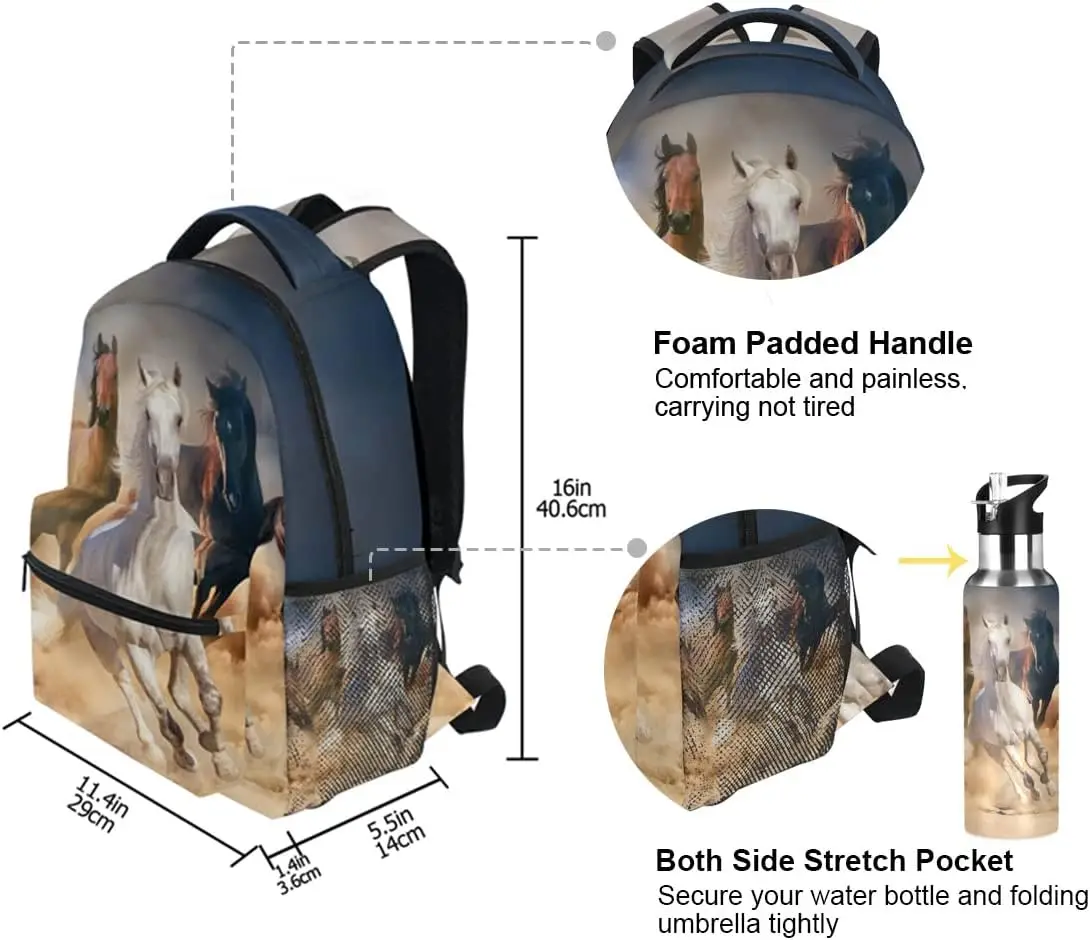 Pferderucksack für Mädchen, Kinder, Pferde-Rucksack, Schulbuchtaschen, 3., 4., 5. Klasse, Grundschule, Reise, Laptop, Tagesrucksack