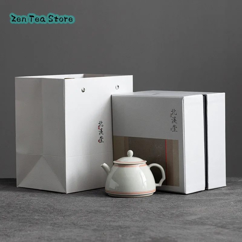 Color Glaze Double Line Ceramic Teapot Retro Ceramic Creative Antique Single Pot Kung Fu Tea Teapot Gift Box