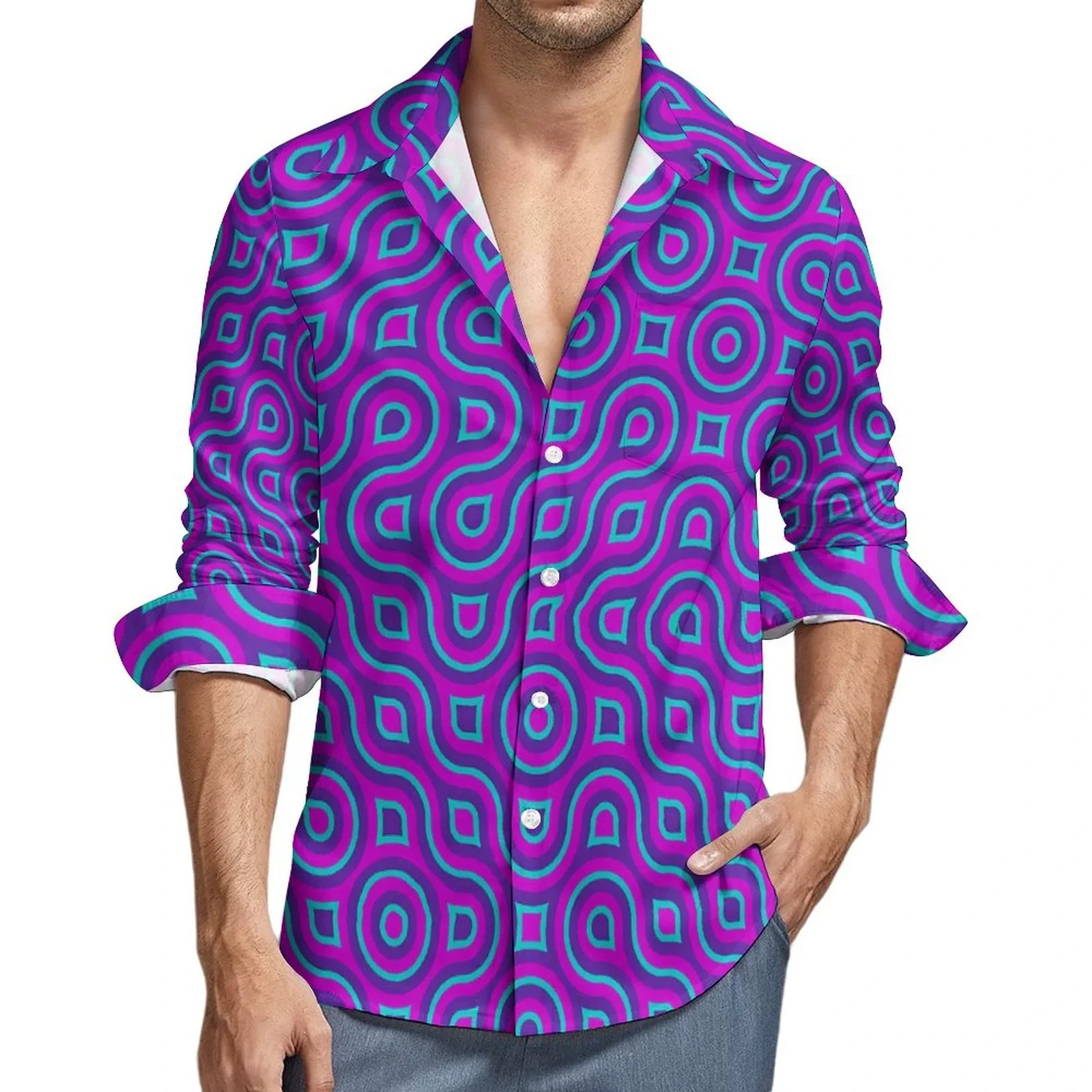 

2025 European and American Popular Men's Luxury Fashion Irregular Pattern Printed Long Sleeve Shirt Button Top