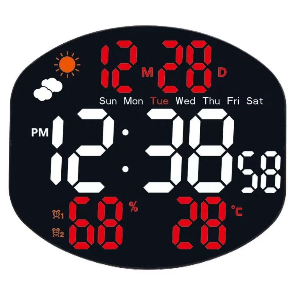 

Multi-functional Large Display Digital Clock Mirrored Auto Dimming Wall-mounted Electronic Clock Week/Date Display