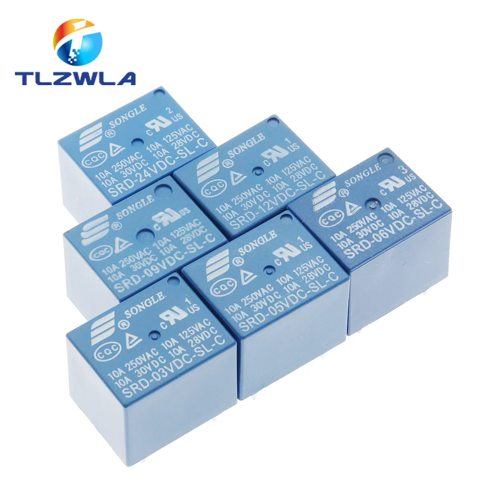 10Pcs Relays SRD-03VDC-SL-C SRD-05VDC-SL-C SRD-06VDC-SL-C SRD-09VDC-SL-C SRD-12VDC-SL-C 3V 5V 6V 9V 12V 24V 48V 10A 250VAC 5PIN