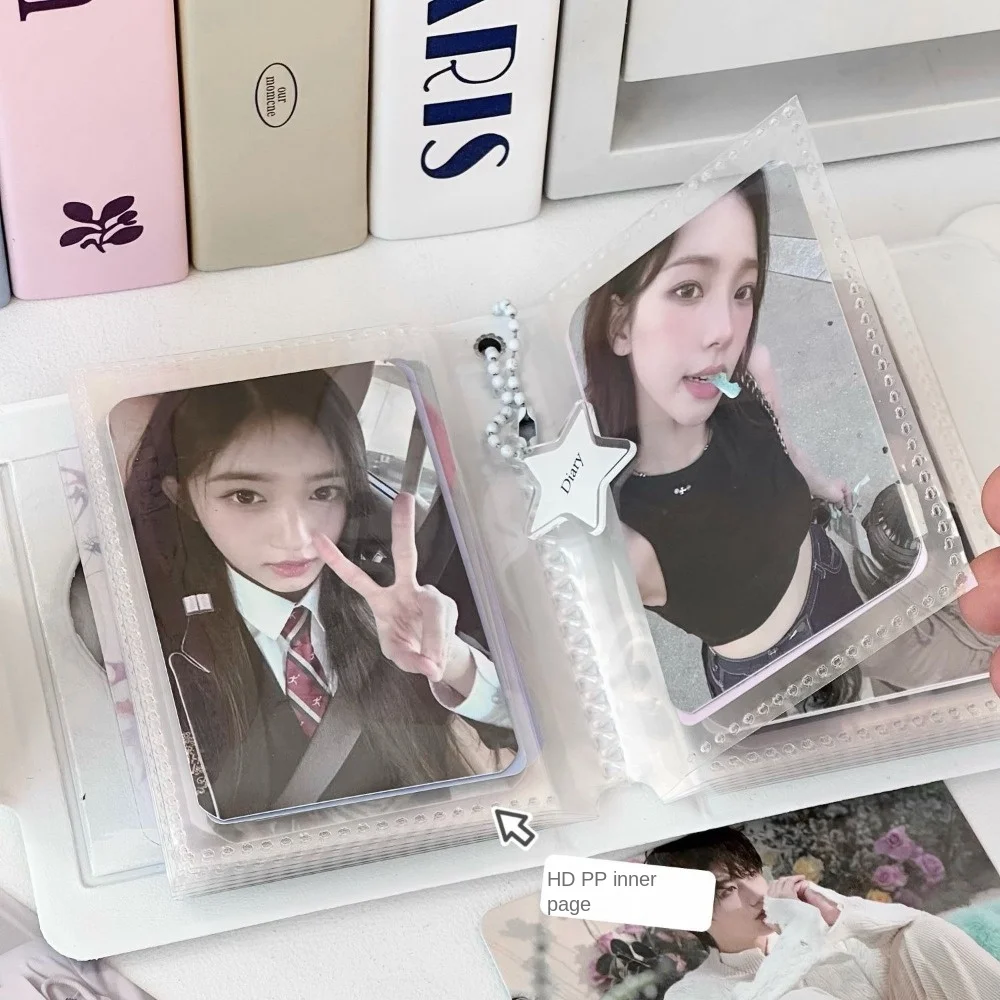 Cute Pudding puppy Card Album Love Bow 3 Inch Mini Photocard Binder PVC with 16 Internal Pages Postcard Book