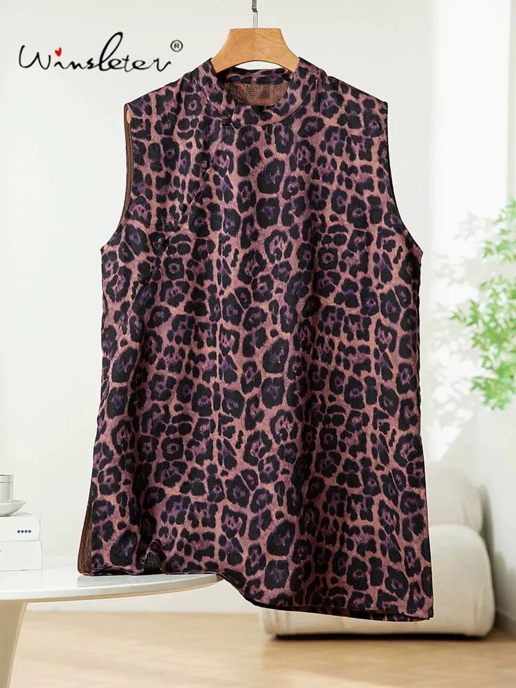 Winsleter-100%Real Silk Watered Gauze Elegant Vest, Stand Leopard Print, Women Versatile Cool Loose Vest, 2026 Summer T67061CC