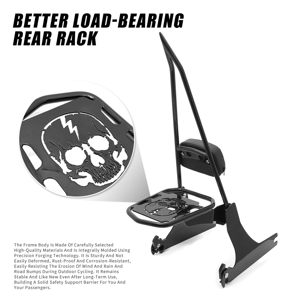 Backrest Sissy Bar Luggage Rack Steel Black Fits For Harley Dyna FXDL 2002-2005 2004 2003 3