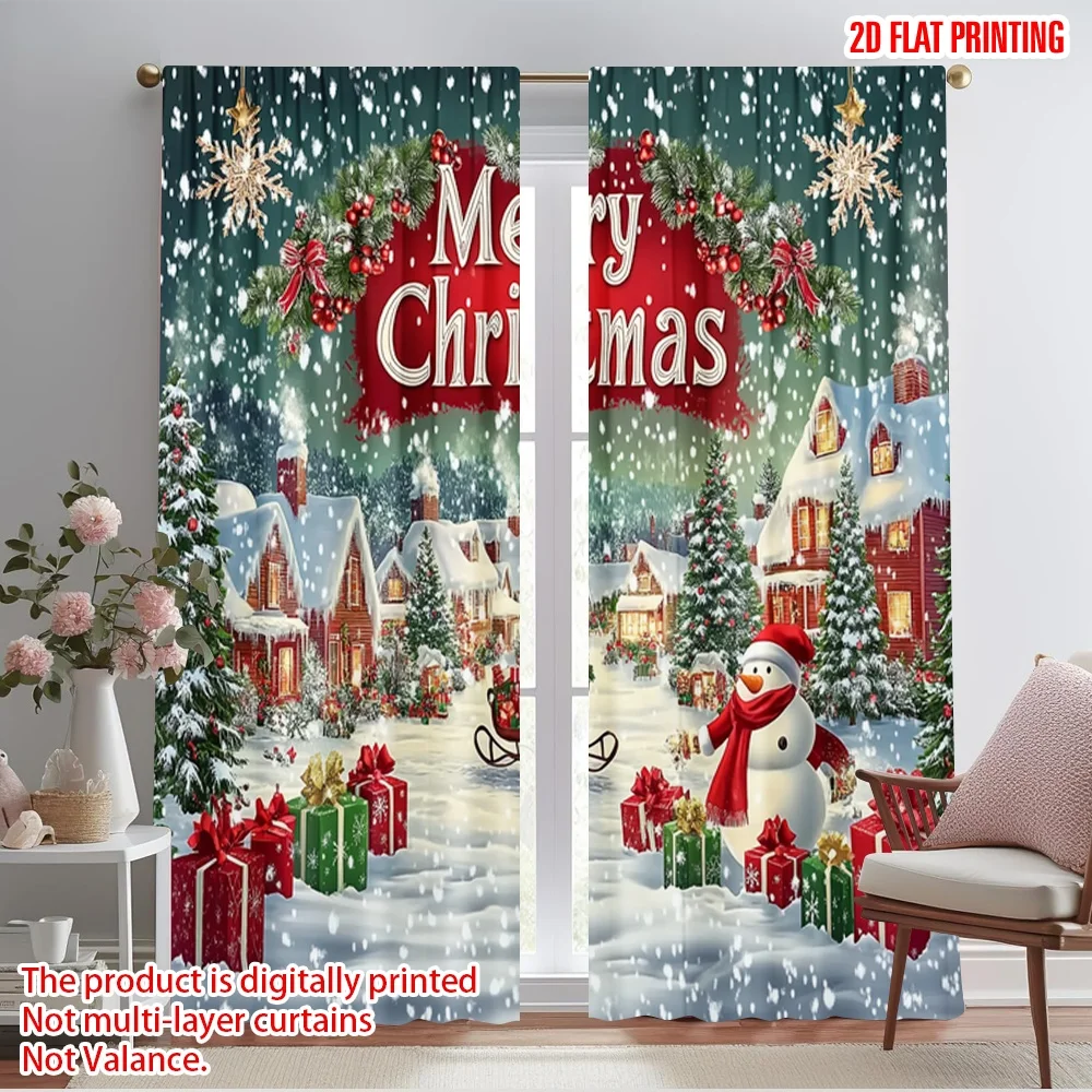 2pcs,2D plane printing Curtains Roller Blinds Santa's Snow House (2) Versatile Polyester (without rod) Outdoor Decorations Ldeal