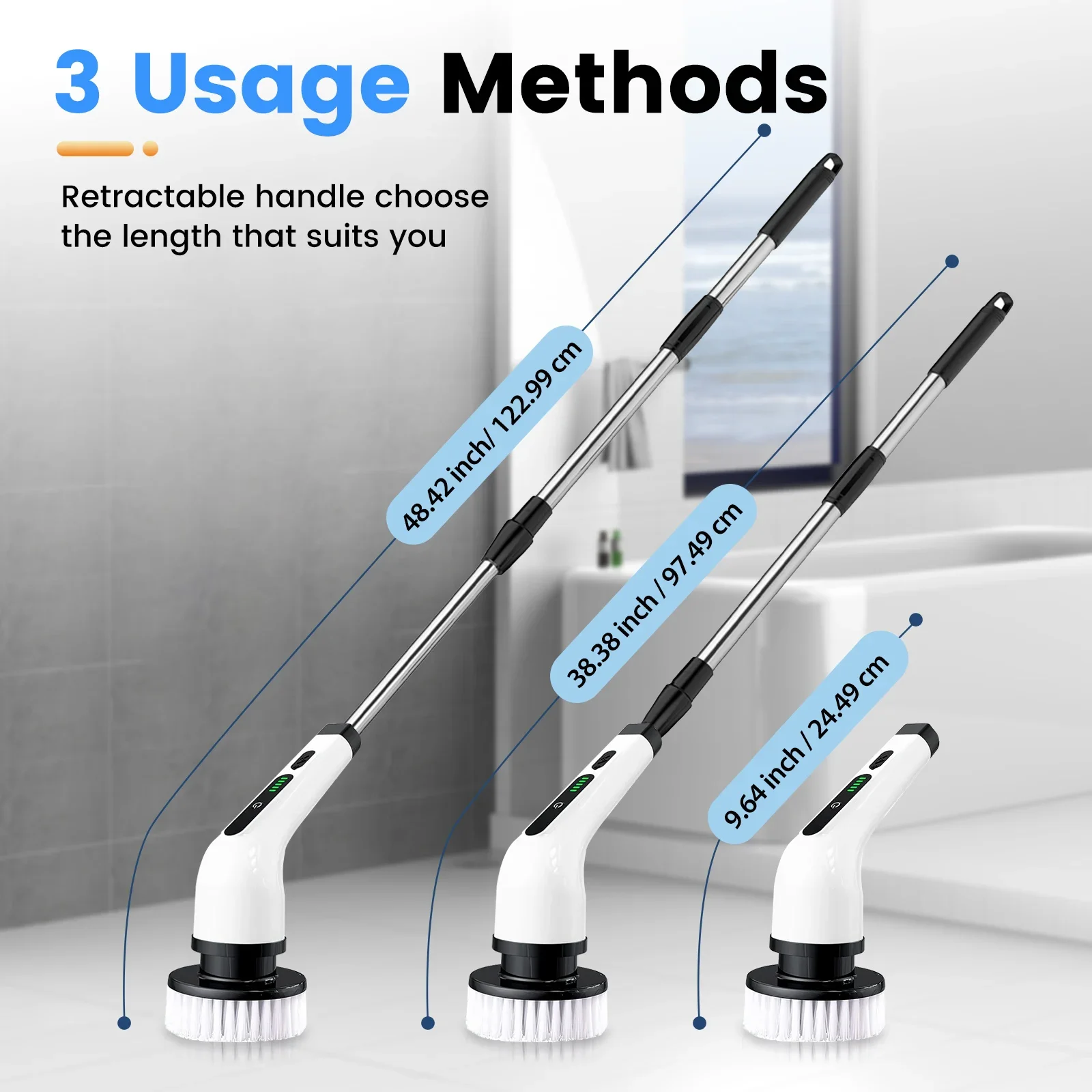 

Выдвижная ручная электрическая щетка для чистки 9-в-1, беспроводной электрический очиститель с дисплеем аккумулятора, 2,0 Ач, с удлинительной ручкой