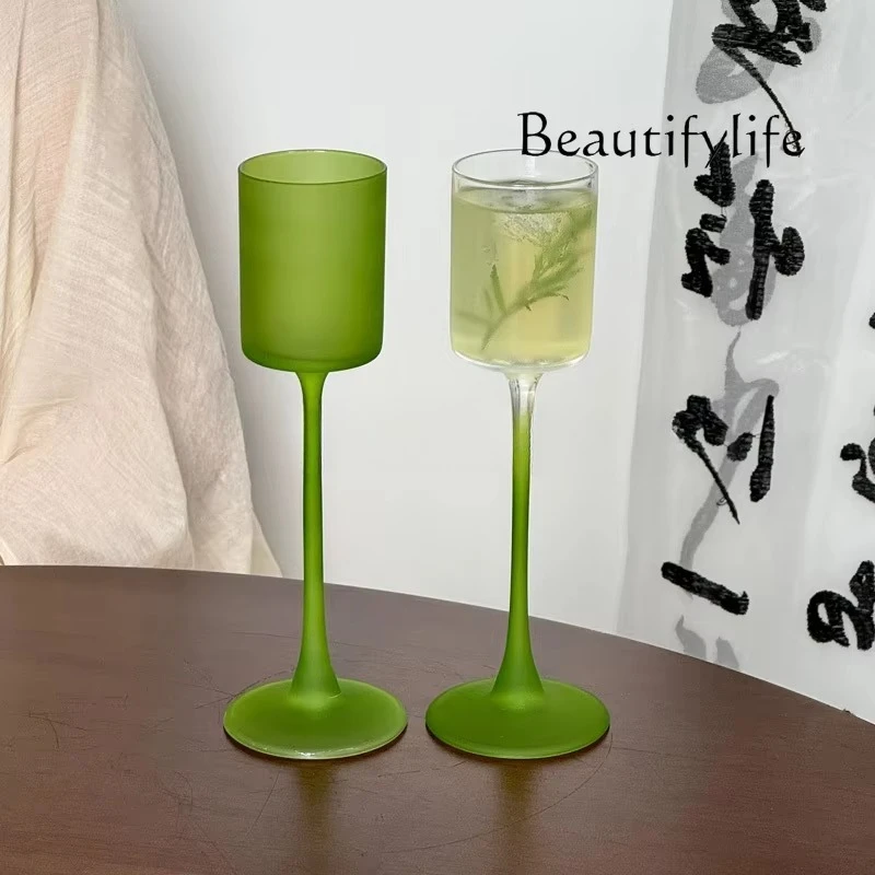 

niche premium champagne liqueur juice cup Vintage frosted green straight glass tall cocktail glass