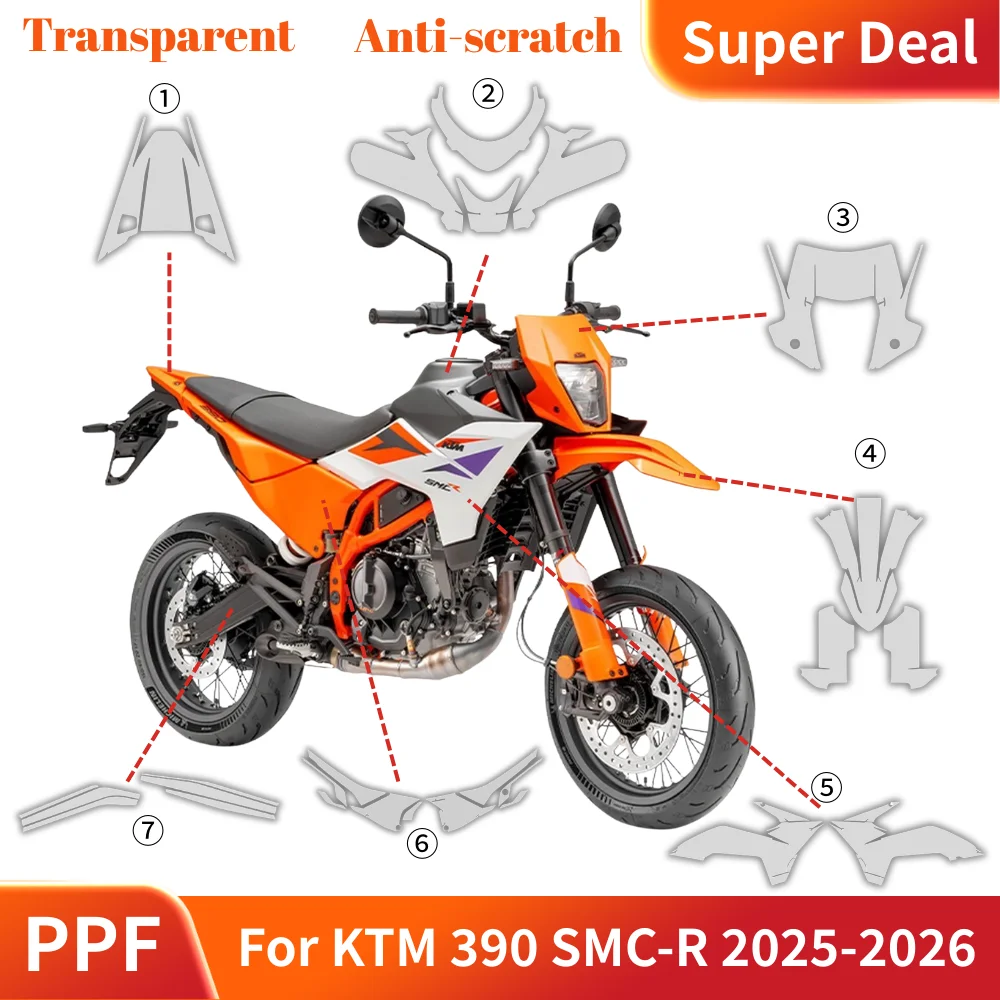 Self-Healing TPU PPF For KTM 390 SMC-R 2025 2026 Motorcycle Paint Protection Film Invisible Clear Bra Tank Fairing Body Armor