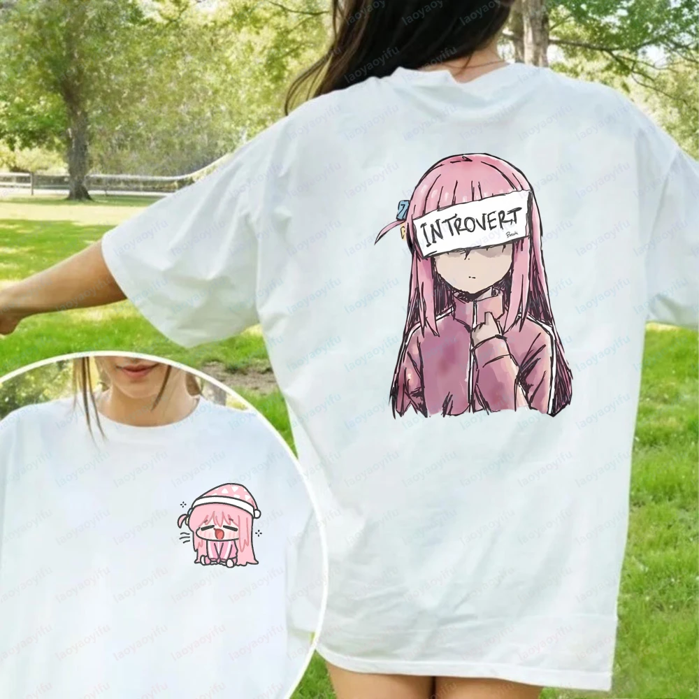 Bocchi The Rock Introvert Hitori Print T-Shirt for Men Summer Breathable Anime Attire Otaku Kawaii Harajuku Aesthetic Cotton Tee