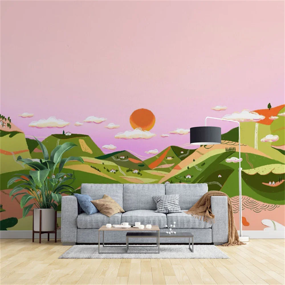 

Розовый, фиолетовый, исцеляющая серия, наклейки на стену с холмом, гостиная, диван, фон, стена, теплая домашняя мягкая декоративная роспись
