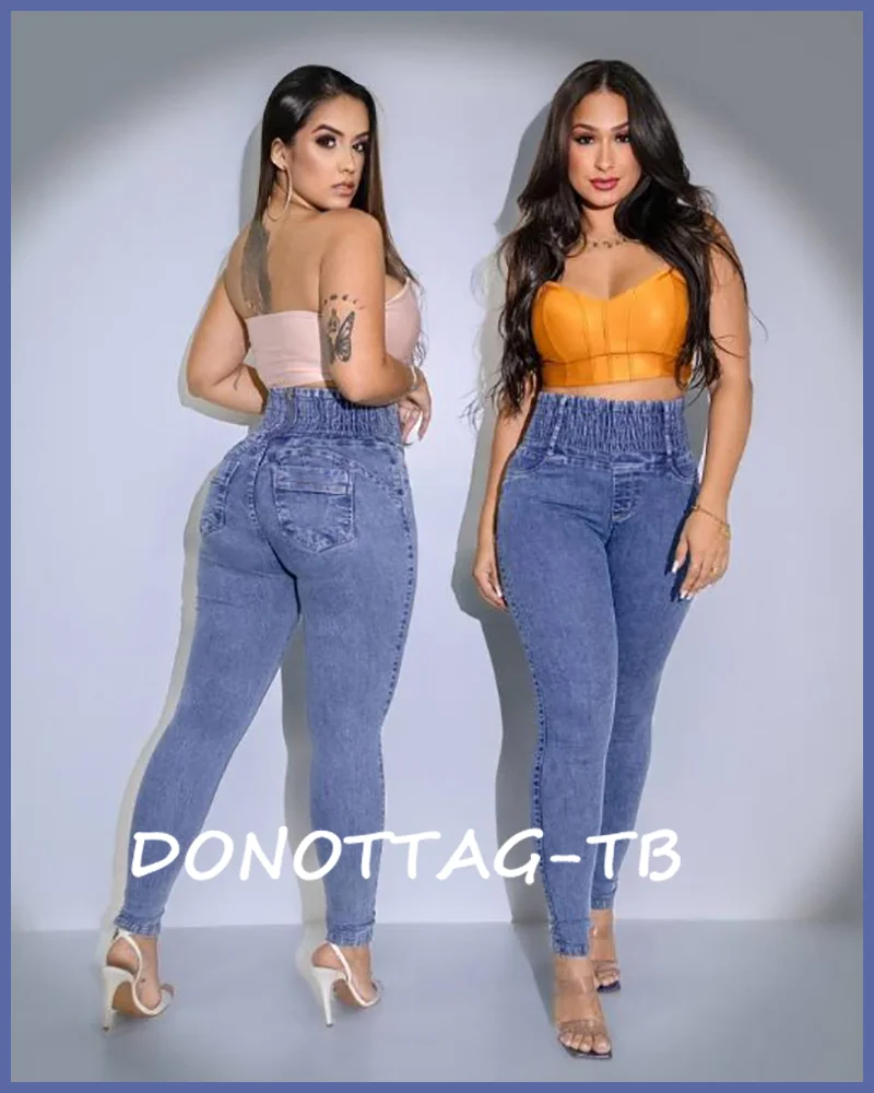 Butt Lift Jeans With Zipper Folded Waist Pattern Shape Your Body Abdominal Button Design Perfect Curve Women's Denim  Pants