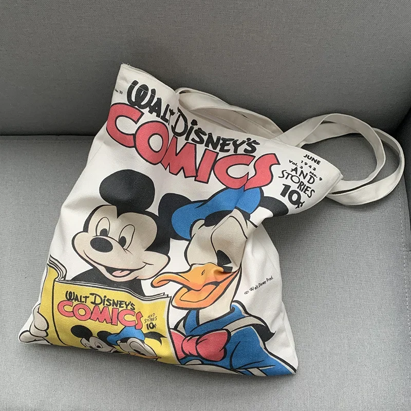 Disney cartoon Minnie Mickey Donald Duck girl shoulder bag handbag canvas large capacity student graffiti school bag