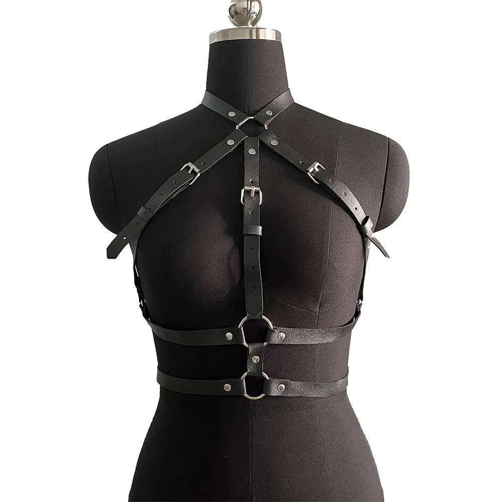 Faux Full Leather Harness Garter Belt Chest Harness Adjustable Suspenders Body Lingerie Bondage Goth Adult Sex Accessories