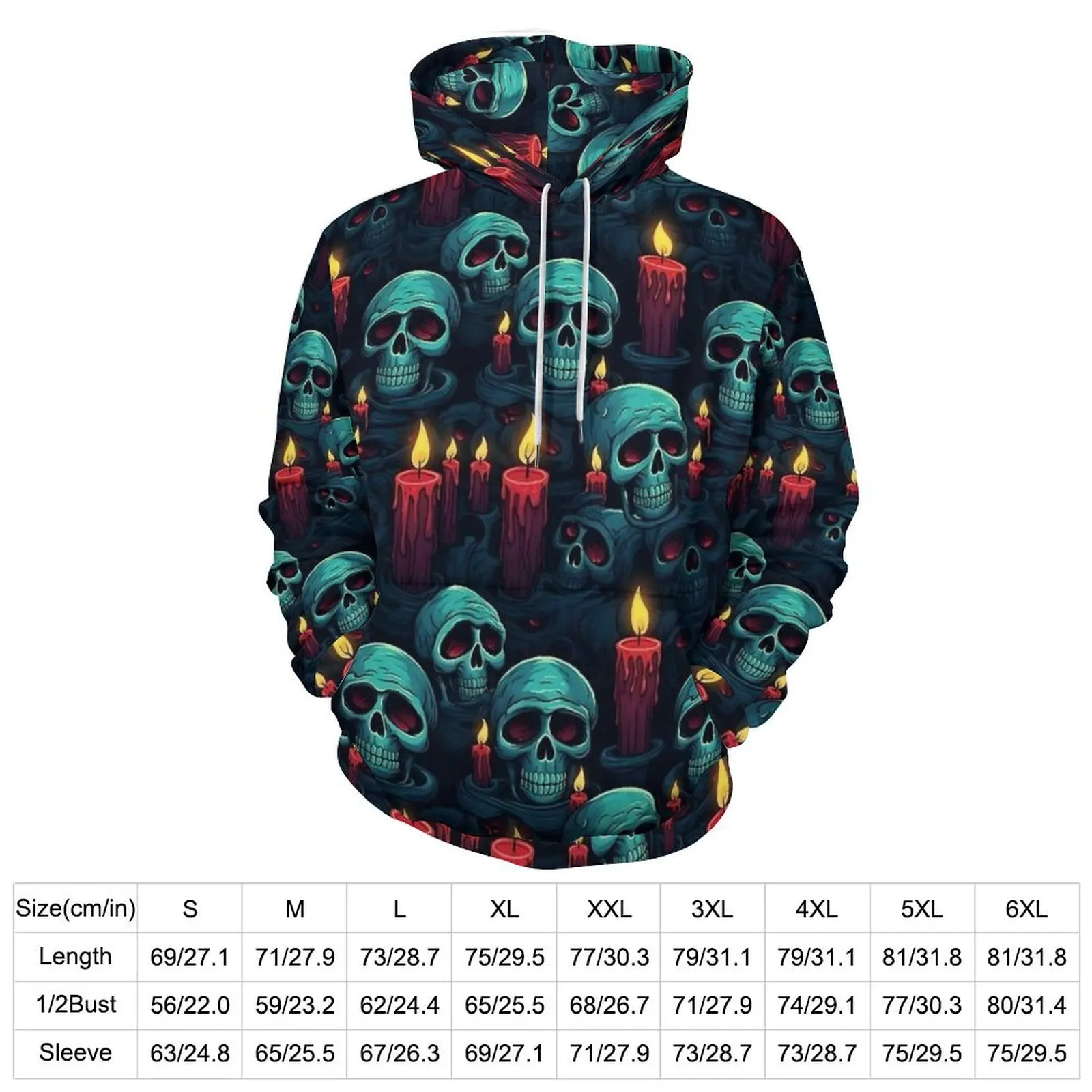 Halloween Skull And Candles Hoodies Long-Sleeve Aesthetic Casual Pullover Hoodie Autumn Classic Oversized Loose Sweatshirts