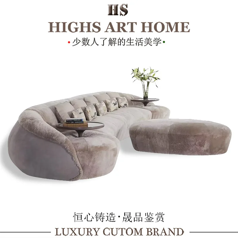 HIGHS light luxury high-end solid wood fabric sofa, villa living room hotel lobby design sense module curved sofa