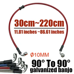 30cm-220cm 90° Motorcycle Hydraulic Brake Hose Line Cable 10mm Banjo For Suzuki Kawasaki Yamaha Honda Pipe Line Braided Oil Hose