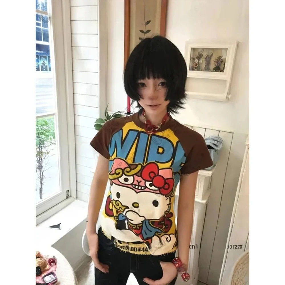 Été nouveau dessin animé Anime Kit imprimé femmes t-shirt Svel rond Neline ort Sve Faionable haut décontracté