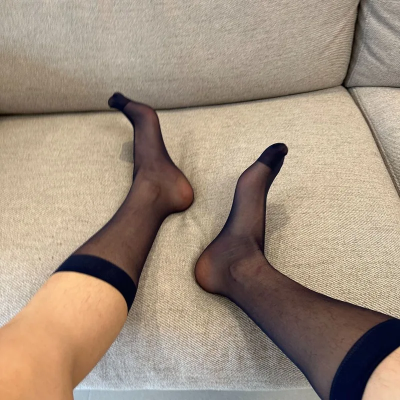 Mens Silk Sock Business Nylon Breathable Formal Dress Sheer Sexy Socks Sheer Exotic See-through Elastic Ultra Thin Socks view 3