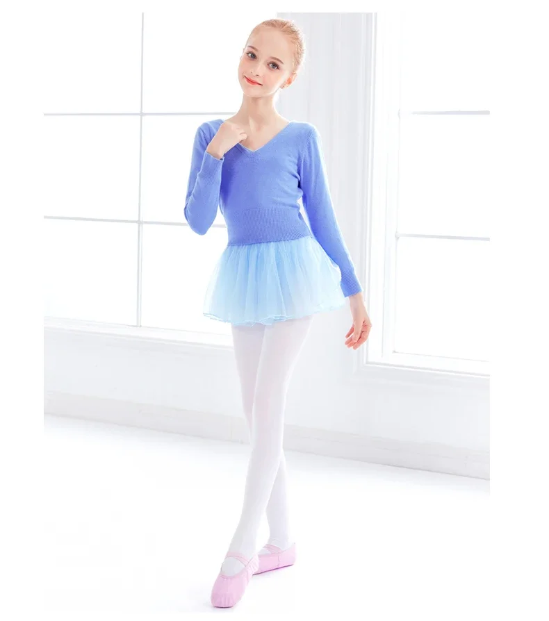 Herbst Winter Wrap Ballett Pullover Strickjacken für Mädchen Kinder Weiche Gestrickte Tanz Trikots V-ausschnitt Warme Ballett Mäntel – Detail 5
