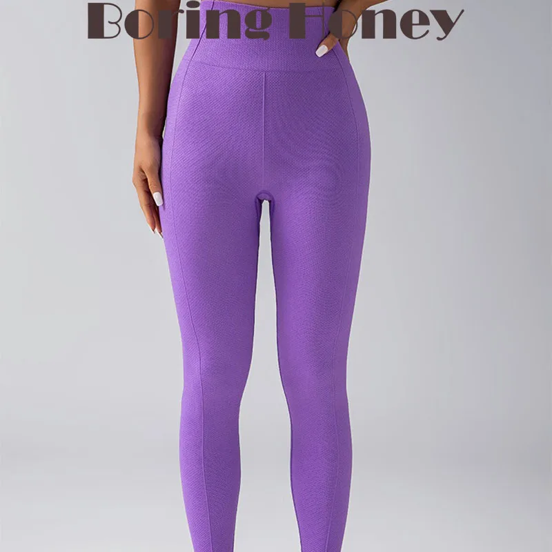 Boring Honey New Seamless Solid Color Yoga Pants High-Waisted Booty Lift Slimming Running Leggings for Women's Outdoor Workouts