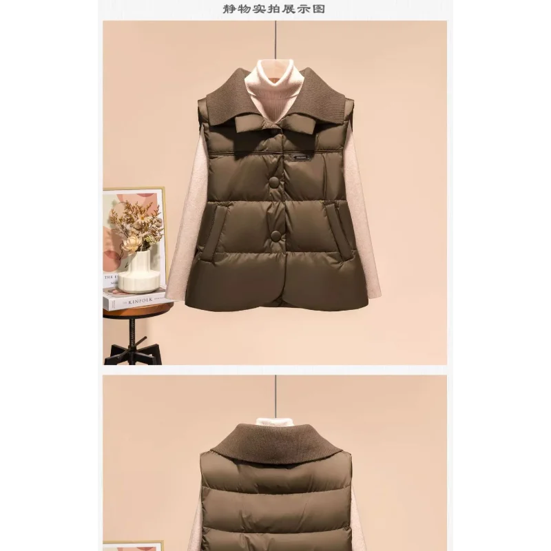 Gilet in cotone da donna con risvolto lavorato a maglia autunno e inverno senza maniche con tasca con bottoni