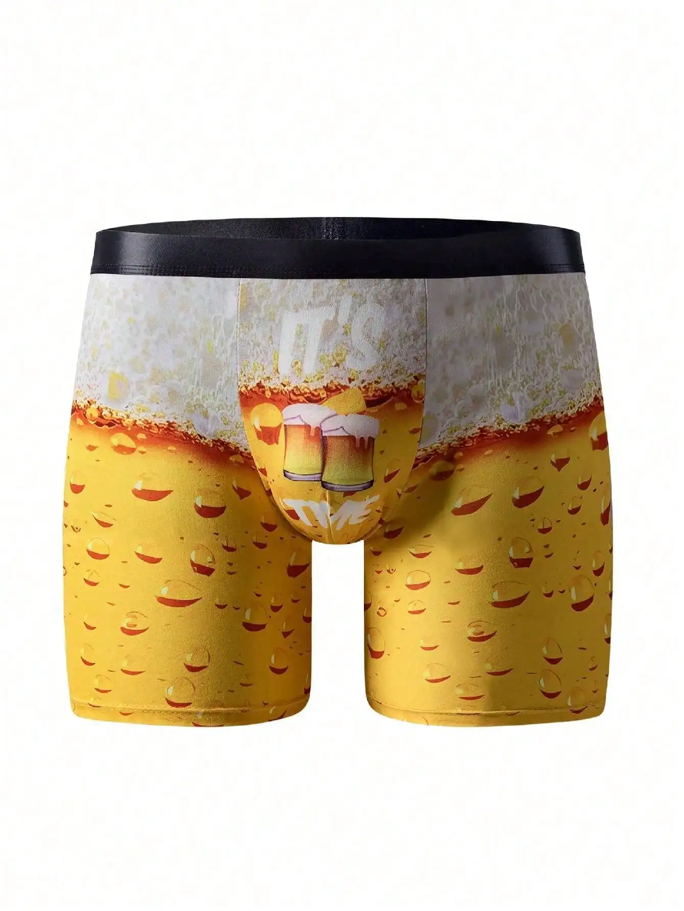 1 piece of men\'s breathable flat angle underwear , fashionable yellow beer pattern with novel printing, men\'s underwear