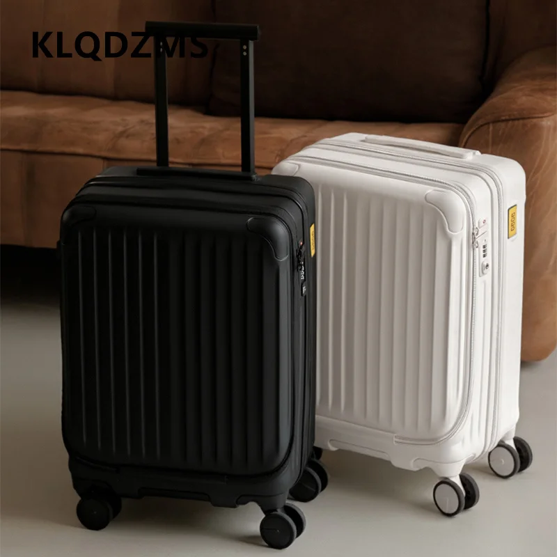 

KLQDZMS Cabin Suitcase Front Opening Boarding Case USB Charging Trolley Case 20"24 Laptop ABS+PC Handheld Travel Luggage
