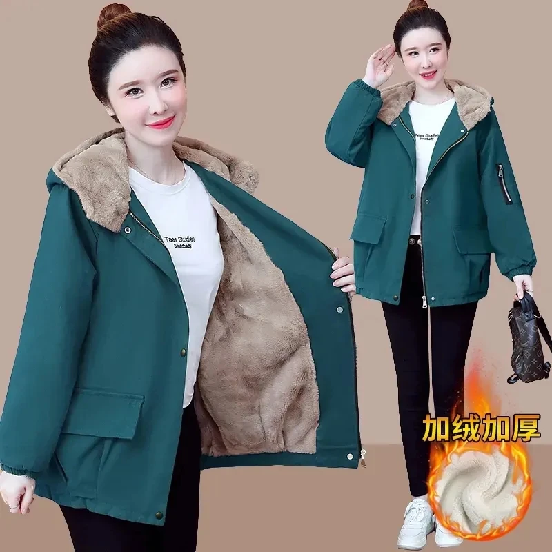 

2022 Autumn Winter Women's Fleece Jacket Coats Female Hooded Windbreaker Outerwear Warm Parka Thick Female Hoodies Jackets