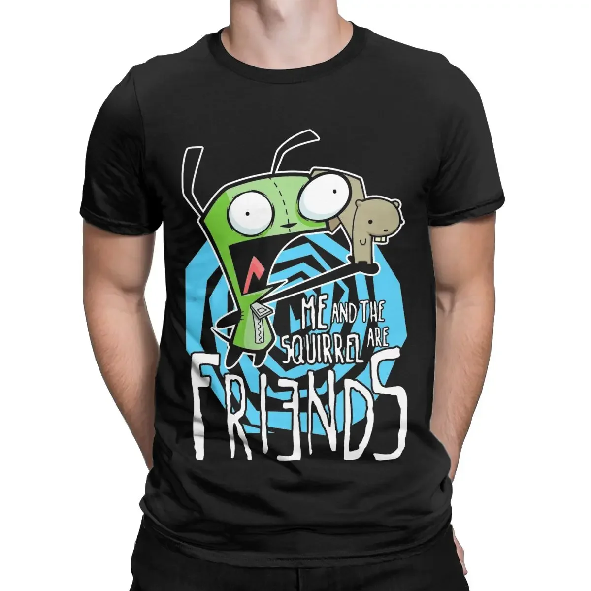 100% Cotton Clothing Round Neck Tee Shirt Adult T-Shirts Men Invader Zim GIR Me And The Squirrel Are Friends T Shirt