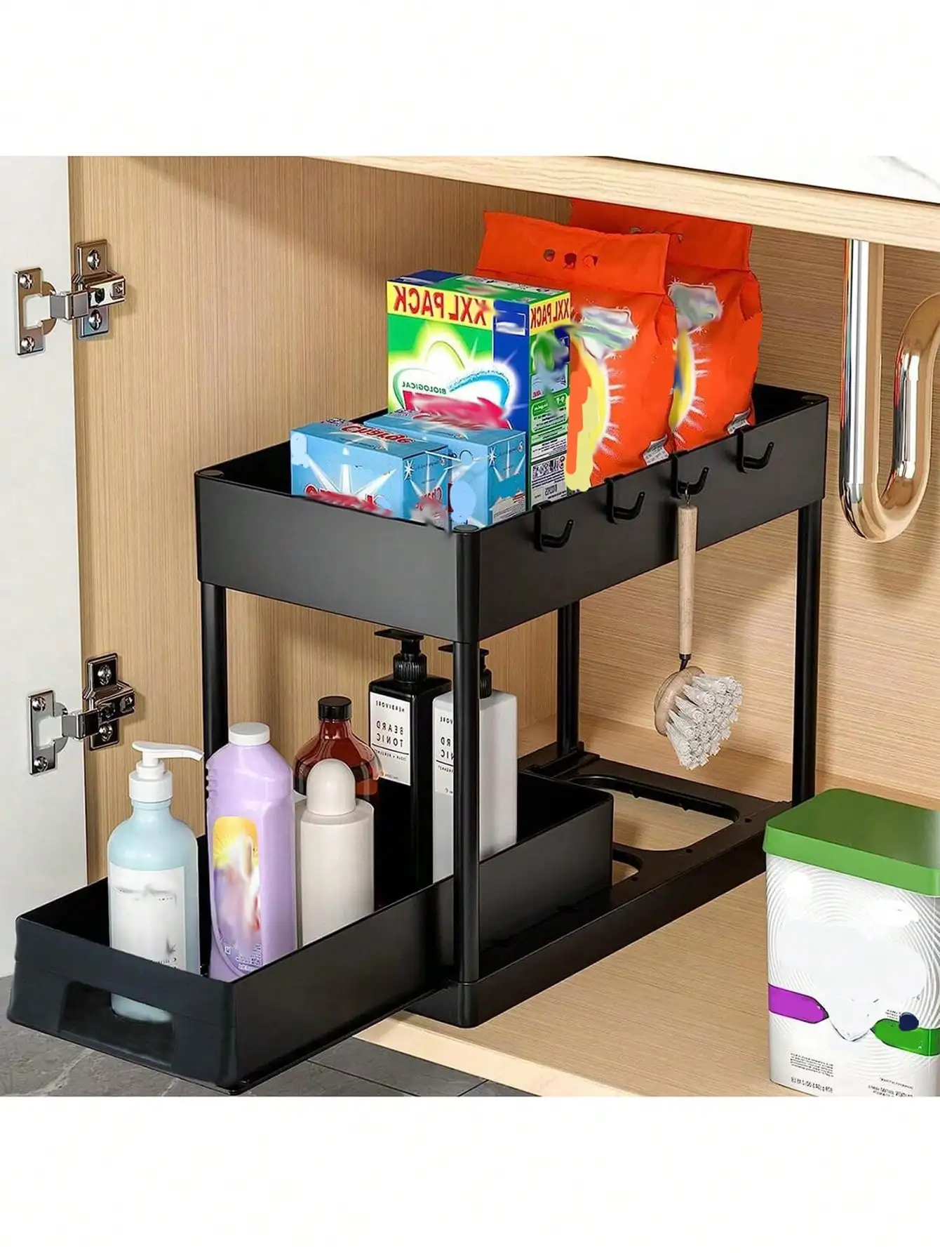 Multifunctional Under Sink Storage Organizer, Pull-Out Cabinet Rack, 2 Tier Bathroom Shelf