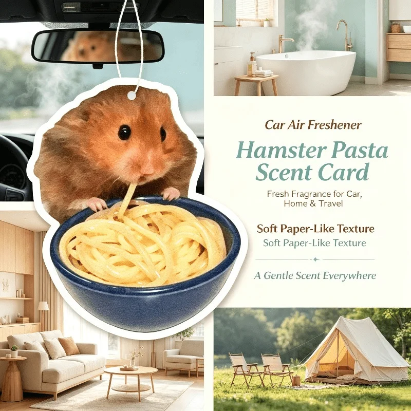 Car Air Freshener Cute Hamster Eating Pasta Meme Hanging Scent Card for Car Interior Rearview Mirror Ornament Gift