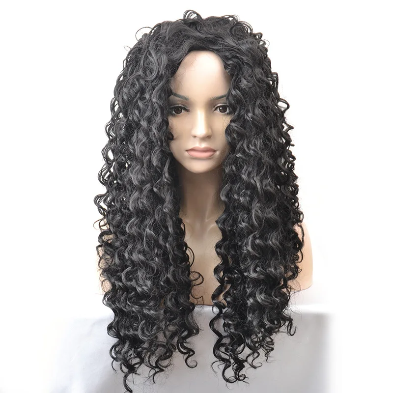 Women Wig Center Parted Bangs Big Wave Curls Long Curly Hair High-temperature Syndicated Hair Wigs +Free Wig Cap