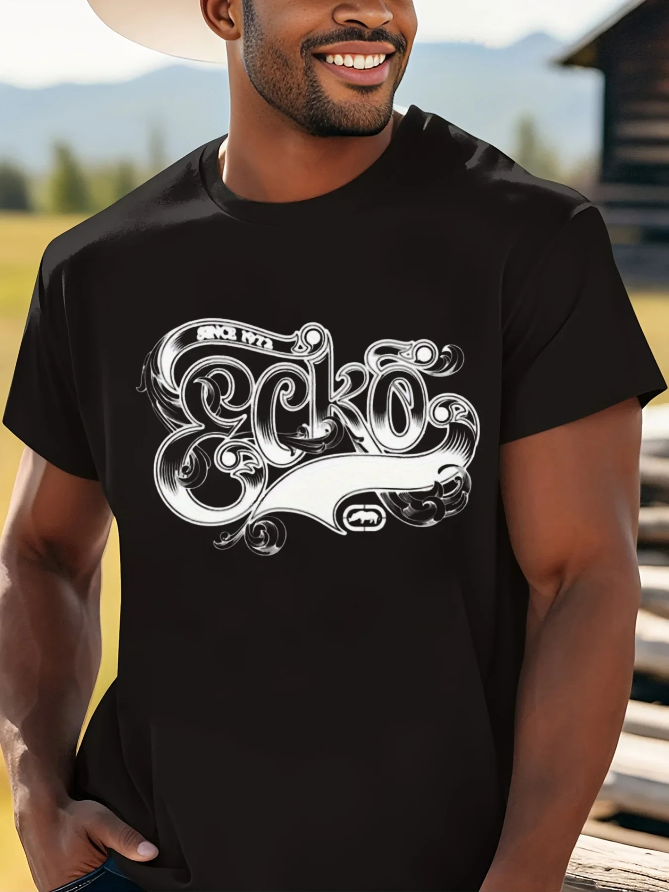 Ecko Basic Front Full Scroll Cursive Hidden Rhino Graphic Tee Ultra Soft Airy Fabric Multi-scene Walking Commute Outdoor