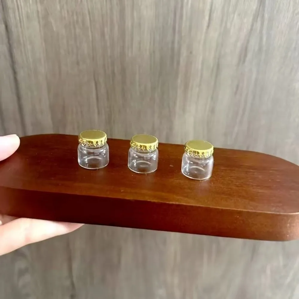 10pcs Cute Mini Glass Bottle DIY with Golden Caps Glass Jar Kitchen Model Miniature Figurines Home Decor