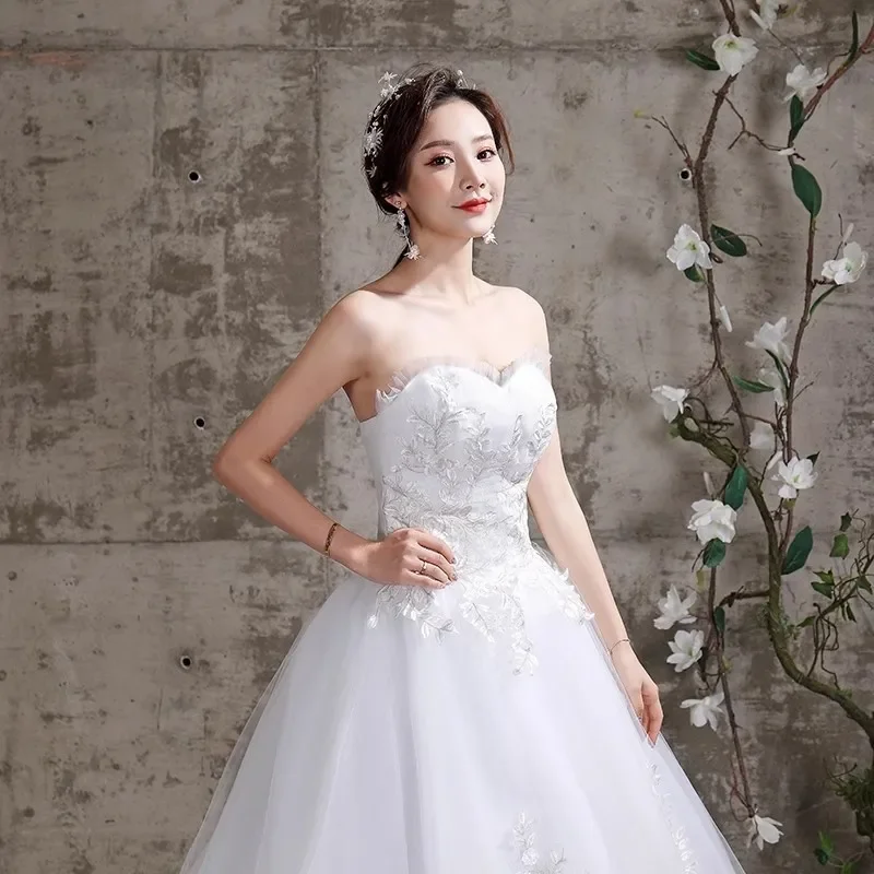 فساتين زفاف رخيصة الأبيض التطريز تول الكشكشة حمالة الأميرة زائدة الدانتيل يصل حجم كبير بسيط العروس فستاين سهرة/فساتين الحفلات XN021