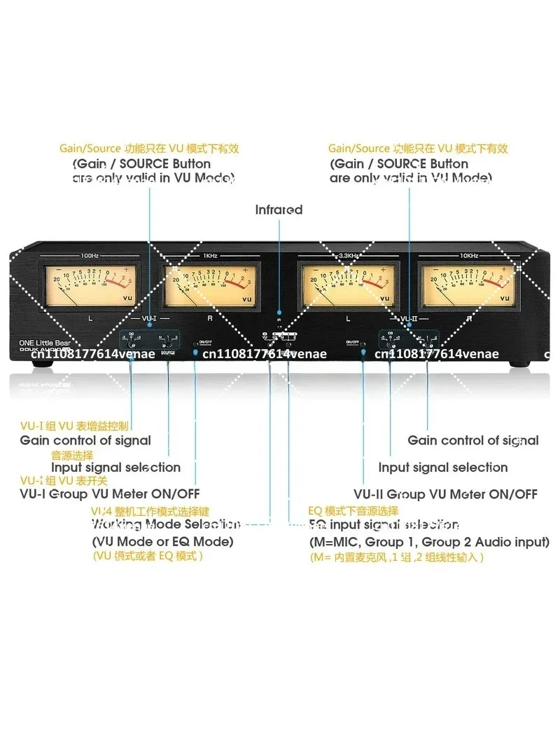 Four-Channel Analog VU Meter with Voice and Line Dual Input, RCA/XLR, Rhythm Lamp for Audio Level Monitoring