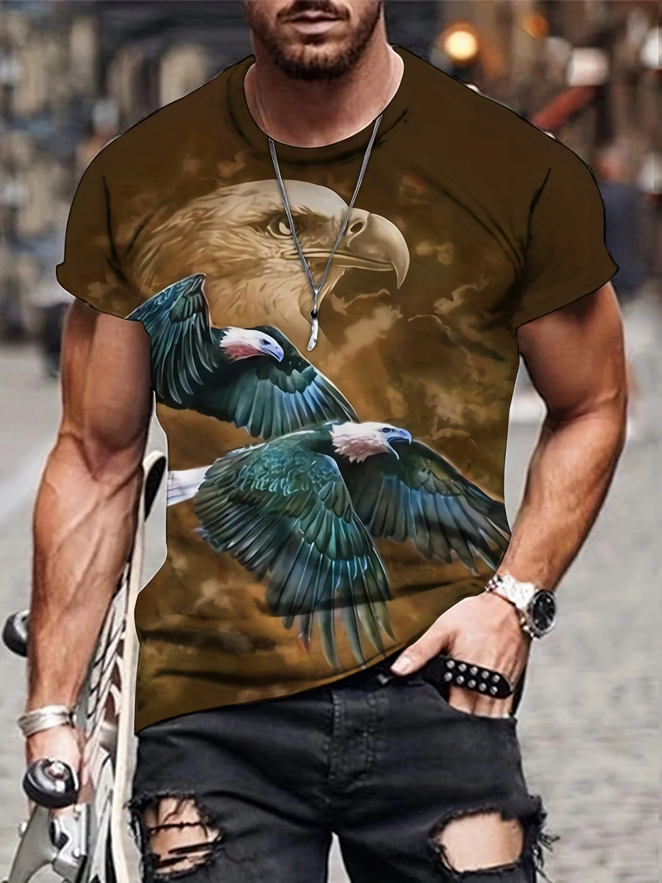 Fashion Eagle 3D Digital Pattern Print Men\'s Graphic T-shirts Causal Comfy Tees Short Sleeve Pullover Tops Men\'s Summer Clothing