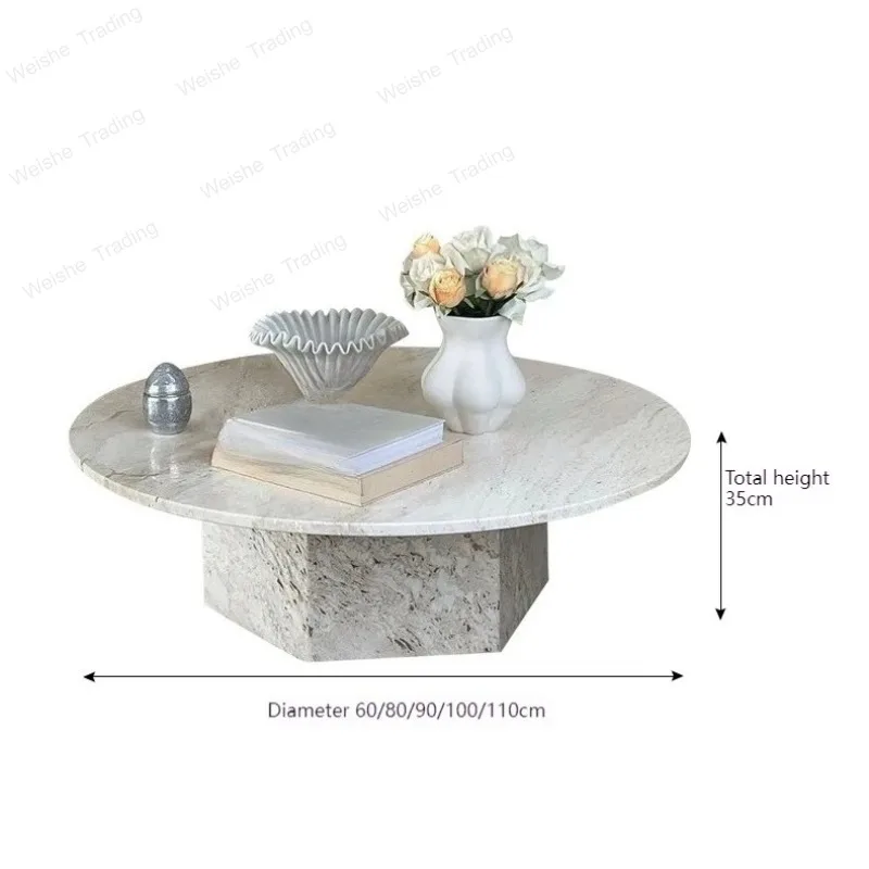 

Cream Travertine Coffee Table, Trendy & French Style Round Table, Heat & Scratch Resistant, Natural Veining.