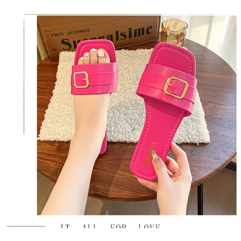 New Summer Open Toe Luxury Designer Women\'s Slippers Large 42 Platform Casual Belt Buckle Women\'s Flat Shoes Outdoor Beach Shoes