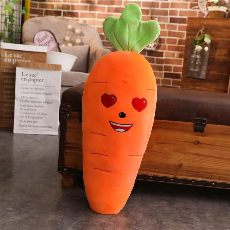 Cartoon Plant Smile Brinquedo de pelúcia para crianças, travesseiro de cenoura vegetal recheado, bonecas macias, brinquedos bonitos de simulação,