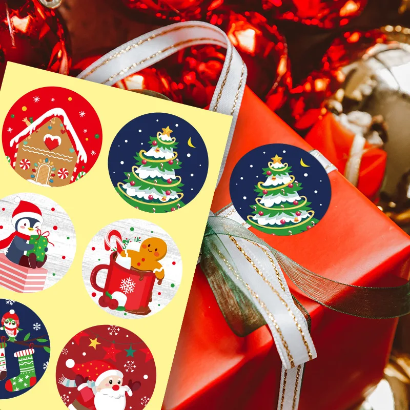 3.5cm Round Stickers Christmas Gift Sealing Labels Santa Snowman Cookie Candy Packaging Stickers Xmas Decorations Noel Navidad