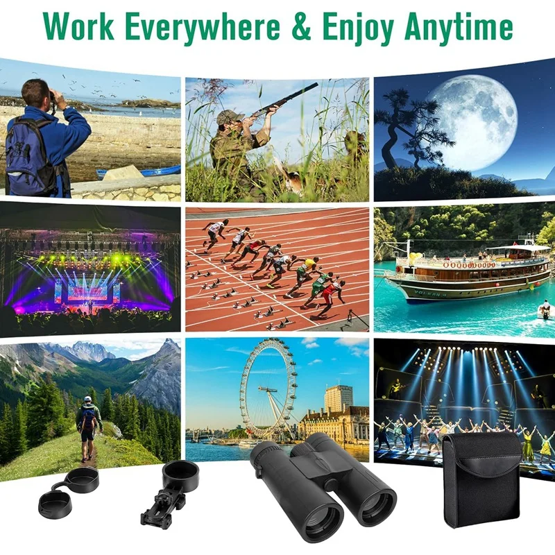 12X42 High Power Binoculars With Phone Adapter Waterproof Low Light Vision Binoculars For Bird Watching, Hunting, Travel