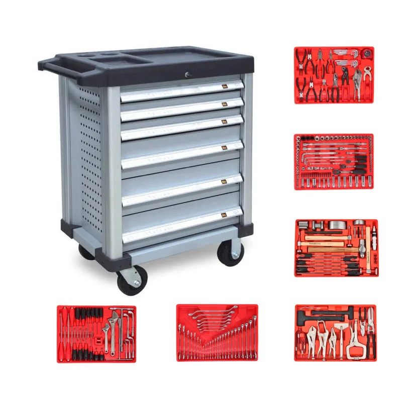 Multipurpose 229 Pcs Tools Trolley Set For Repairing Car or Using in Warehouse Spanner Set With 7 Drawers