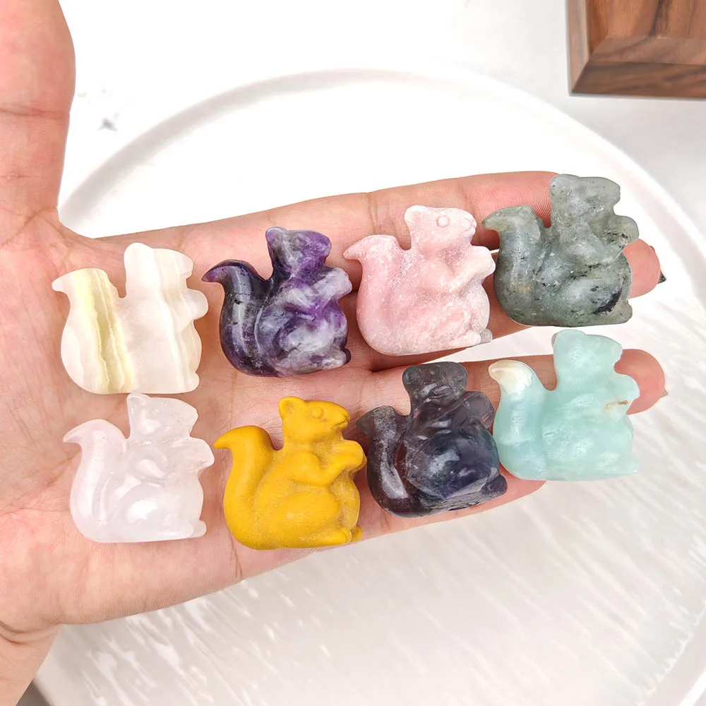 كريستال تمثال الكريستال الطبيعي لطيف السنجاب تمثال منحوتة باليد مصقول الحيوان ديكور عارية حجر الحيوان تمثال كريستال هدية