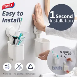 TAILI Toothbrush Holder Wall Mount Stand Tooth Brush Holder Hooks Suction Cup Bathroom Tool Toothbrush Rack Bathroom Accessories