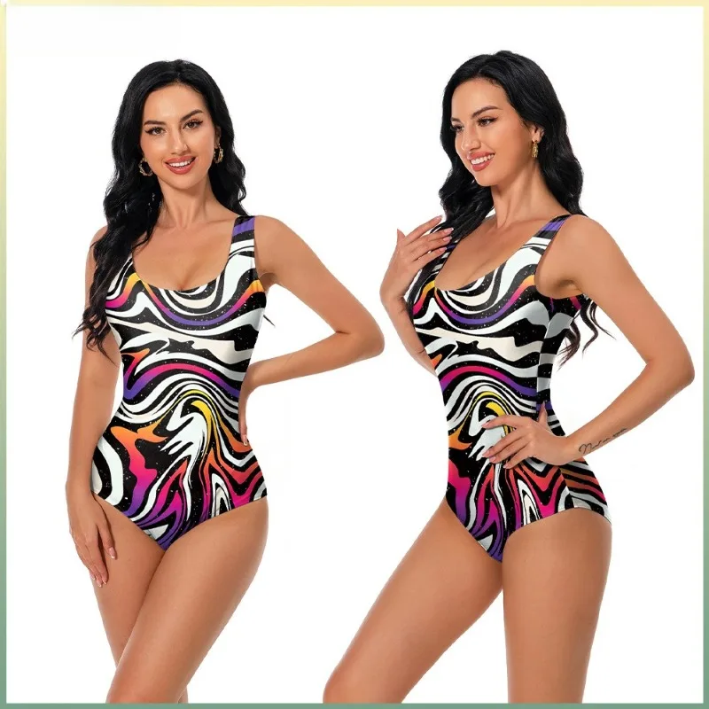 New Printed One-piece Swimsuit Sexy U-neck Sleeveless Slim Fit Beach Swimsuit Theme Party Role Playing Outfits for Adult Women